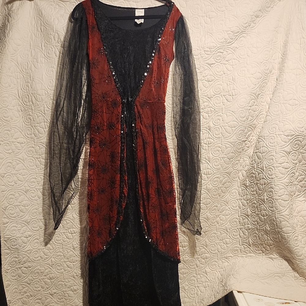 Winged Vampress Red and Black Sheer Sleeve Dress